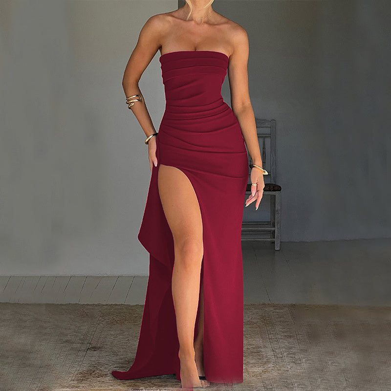 Élivor Elegant Strapless Split Dress